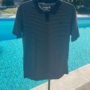 Striped Hurley button-up Polo shirt in Black and Gray | Size M